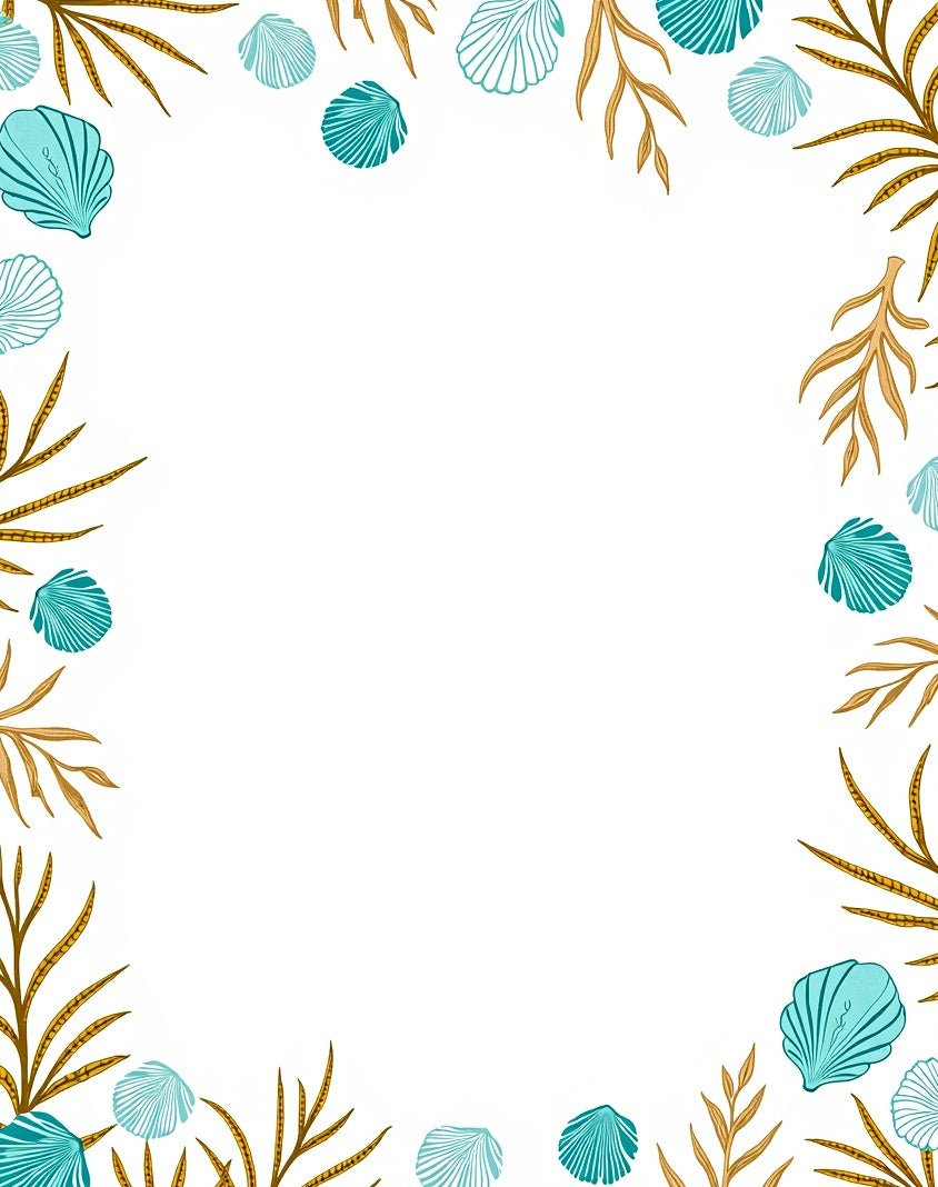 Teal Seashell And Kelp Border Rug