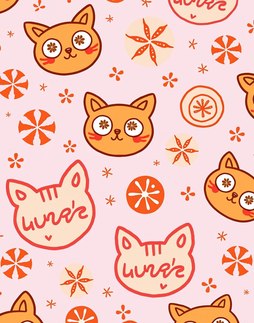 Cute Orange Cat Faces On Pink Rug