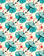 Teal Blobs Red Swirls Floral Rug