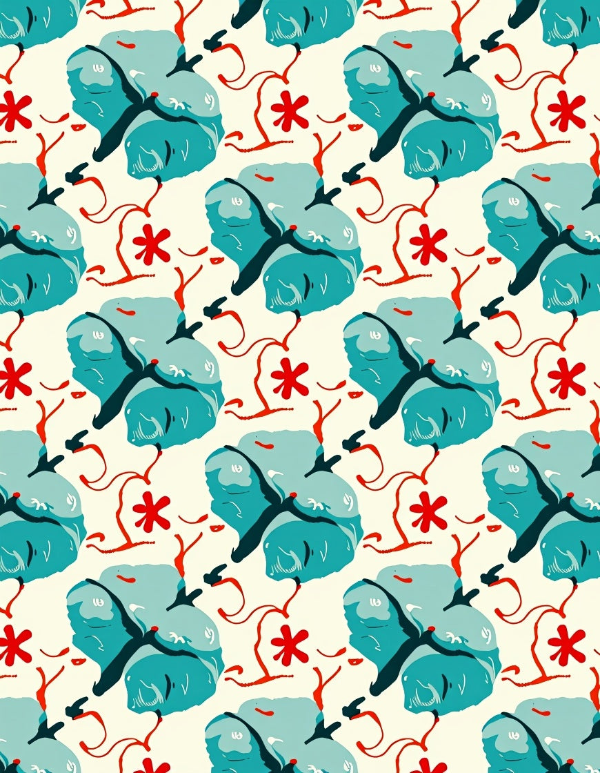 Teal Blobs Red Swirls Floral Rug