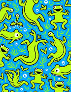 Whimsical Green Frogs Blue Aquatic Rug