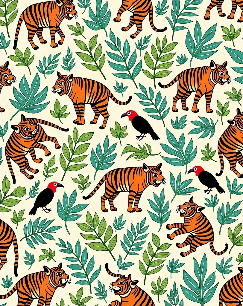 Wild Tiger Jungle Foliage Creatures Rug