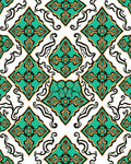 Emerald and Gold Arabesque Tile Rug