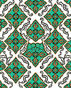 Emerald and Gold Arabesque Tile Rug