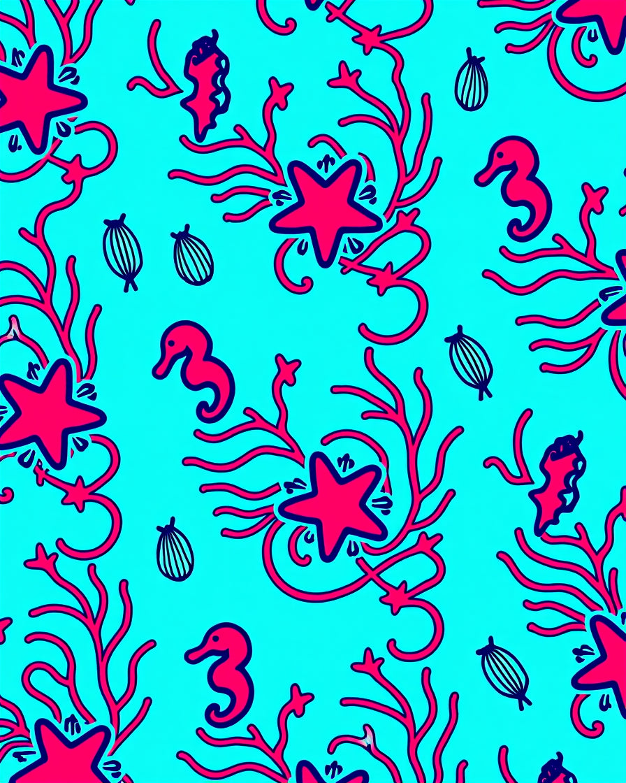 Vibrant Aqua Seahorse Coral Starfish Rug