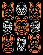 Orange White Animal Faces Collection Rug