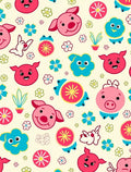 Playful Pink Blue Cartoon Piggy Flowers Rug
