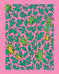 Green Bears Tropical Pink Jungle Rug