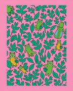 Green Bears Tropical Pink Jungle Rug