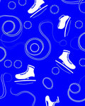 White Ice Skates Royal Blue Swirls Rug