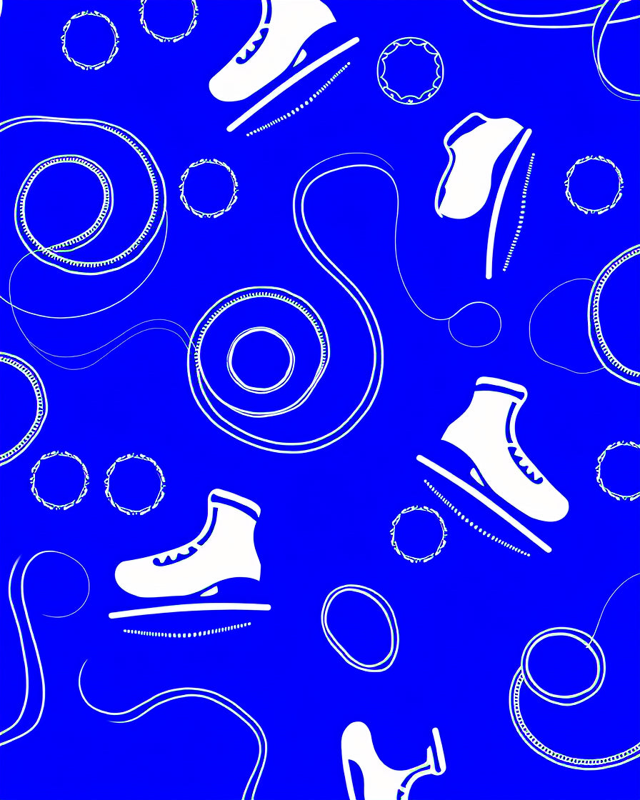 White Ice Skates Royal Blue Swirls Rug
