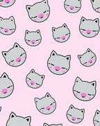 Sweet Gray Kitty Faces Pink Background Rug