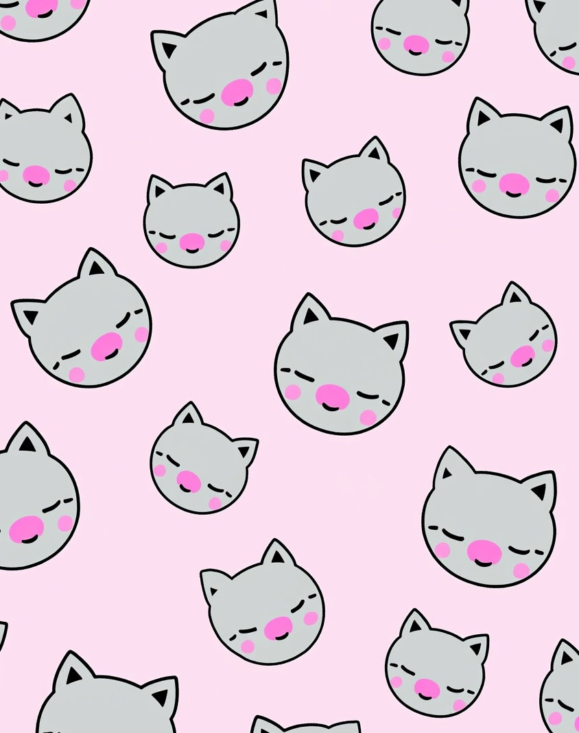 Sweet Gray Kitty Faces Pink Background Rug