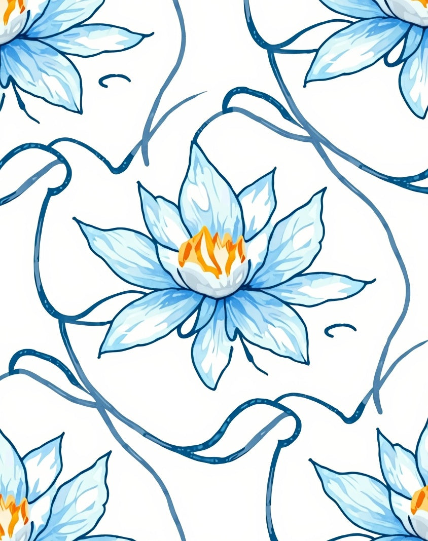 Serene Blue Lotus Vine Swirl Rug