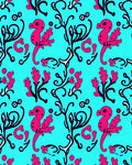 Bright Pink Seahorse Cyan Swirl Overlay Rug