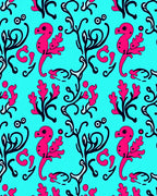 Bright Pink Seahorse Cyan Swirl Overlay Rug