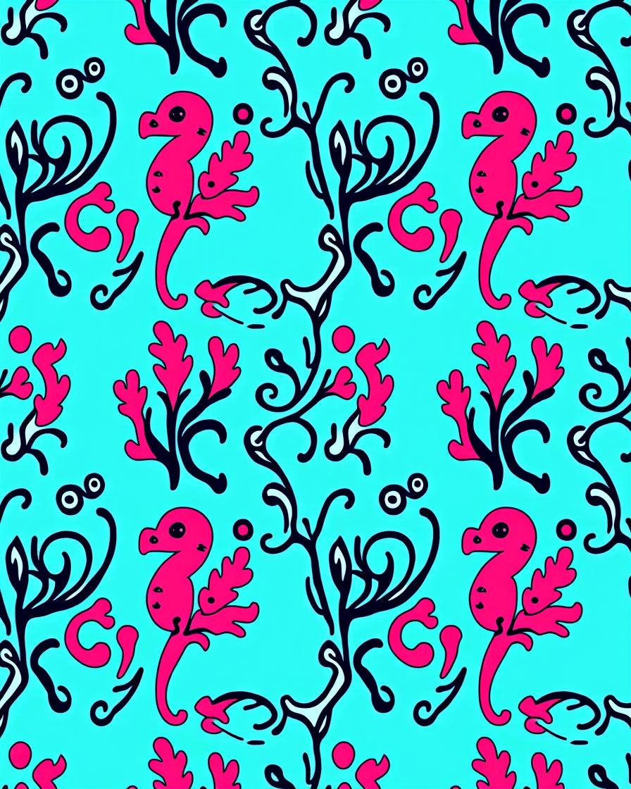 Bright Pink Seahorse Cyan Swirl Overlay Rug