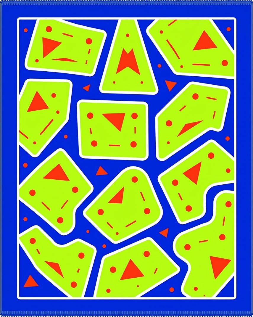 Bright Blue Abstract Lime Green Shapes Rug