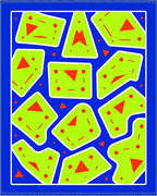 Bright Blue Abstract Lime Green Shapes Rug