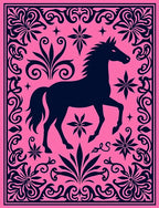 Hot Pink Navy Horse Floral Border Rug
