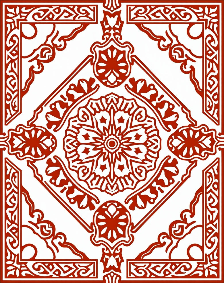 Ornate Red Medallion Square Rug