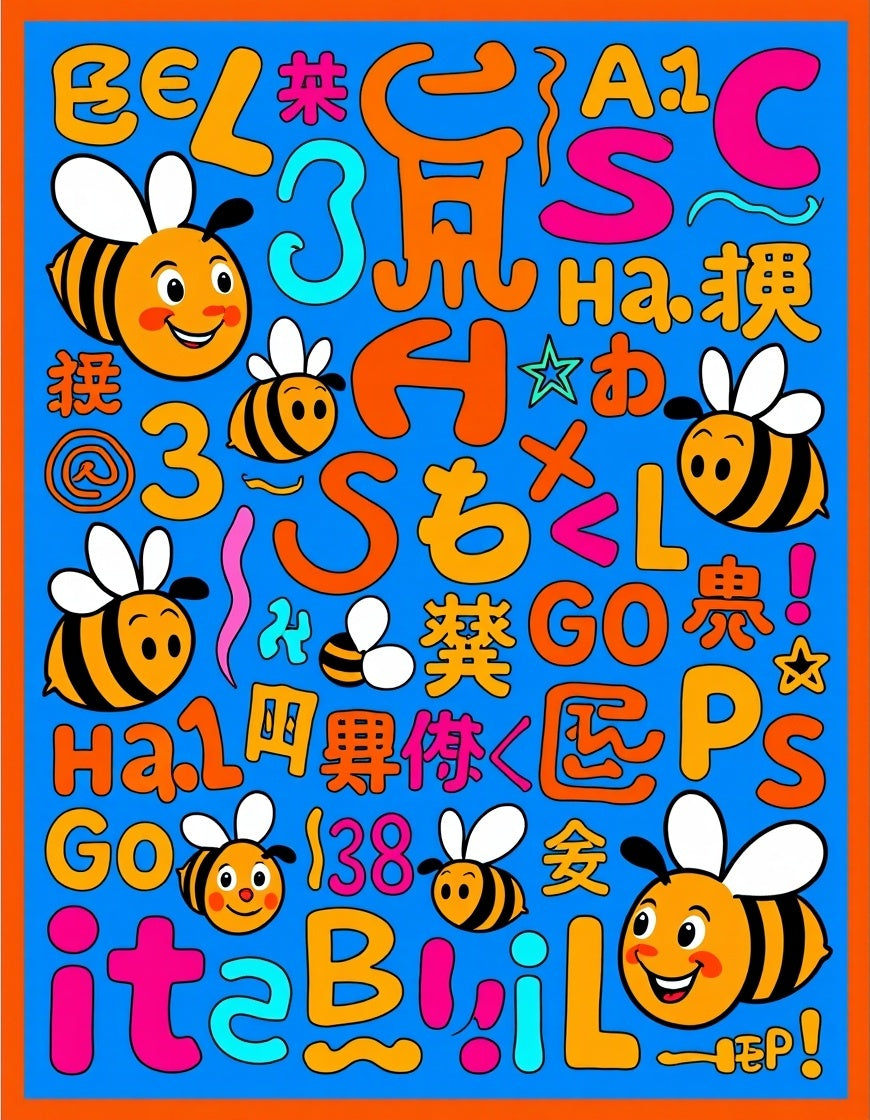Whimsical Bumblebees Alphabet Scatter Rug