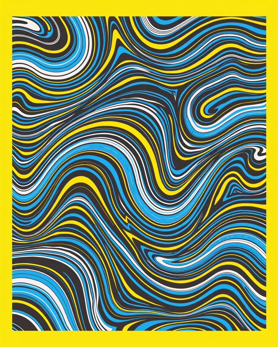 Vibrant Blue Yellow Swirls Rug