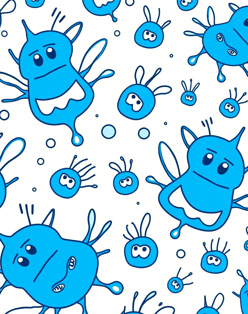 Cute Blue Cartoon Microbe Scatter Rug