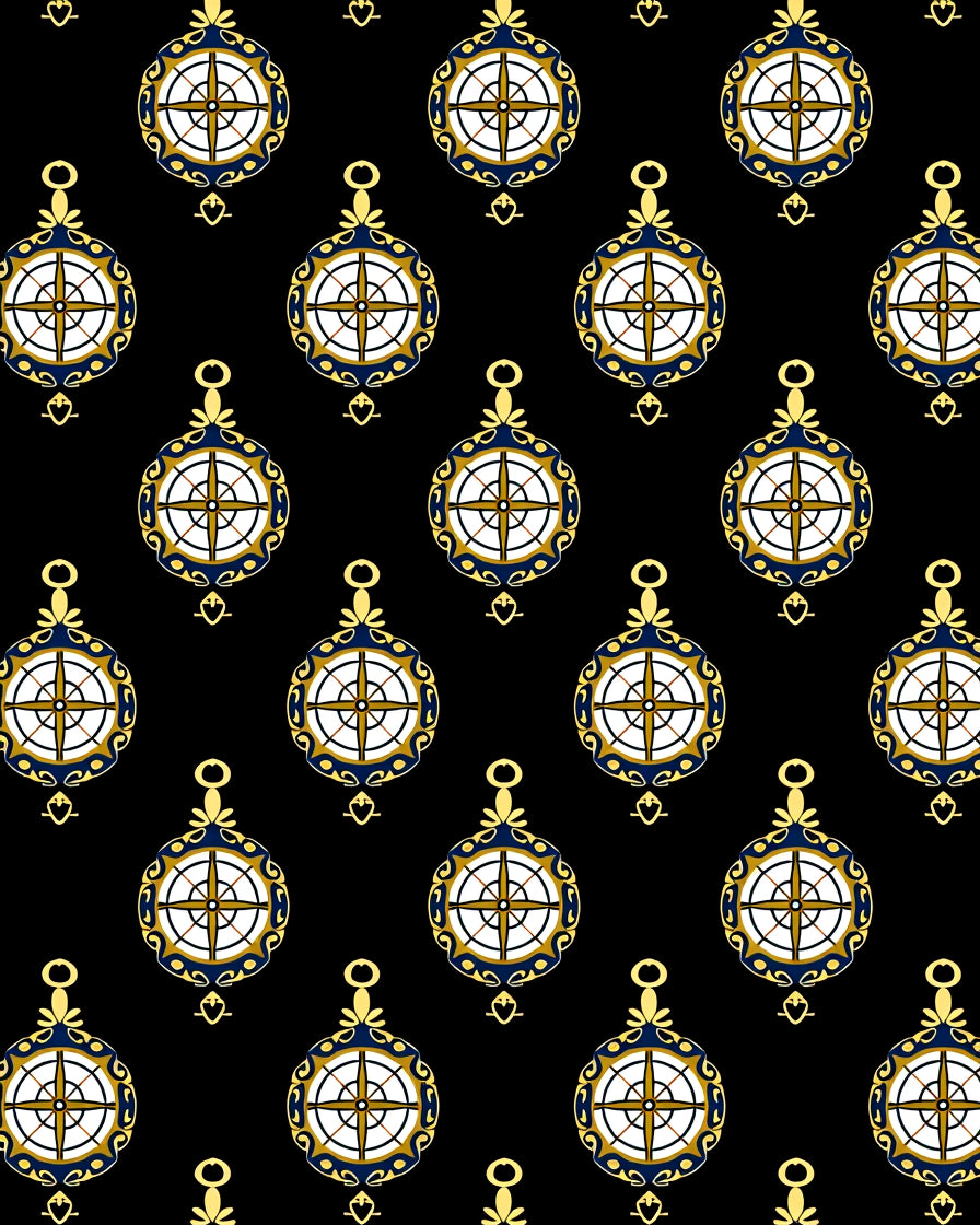 Navigational Compass Black Ornament Rug