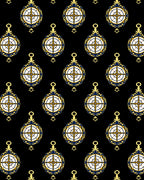 Navigational Compass Black Ornament Rug