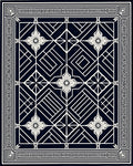 Art Deco Navy Blossom Geometric Border Rug