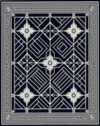 Art Deco Navy Blossom Geometric Border Rug