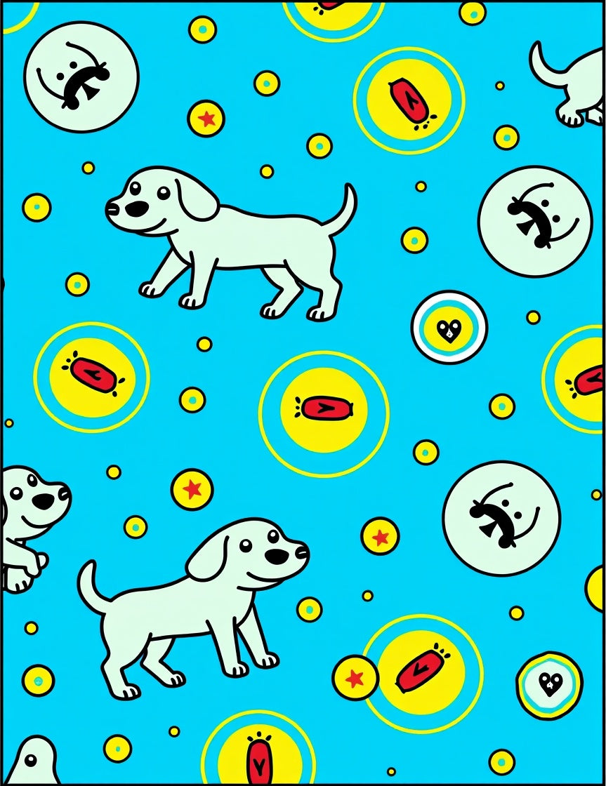 Cute Blue Puppy Circle Cartoon Rug