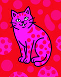Pink Polka Dot Cat Red Background Rug