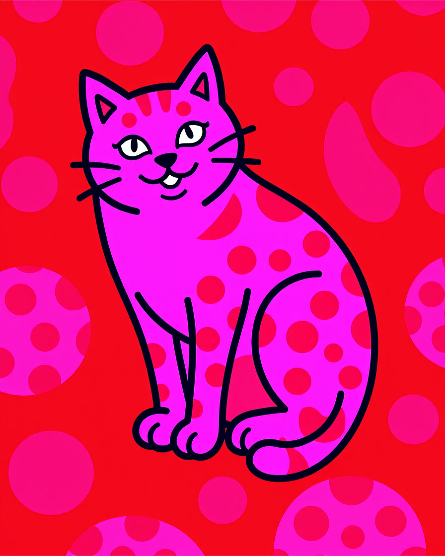 Pink Polka Dot Cat Red Background Rug