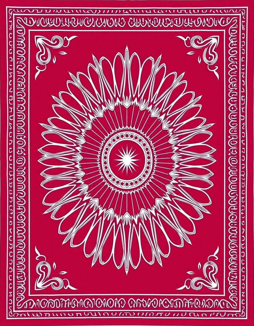 Crimson White Radial Medallion Border Rug