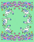 Whimsical Unicorn Pink Blue Pastel Border Rug