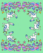 Whimsical Unicorn Pink Blue Pastel Border Rug