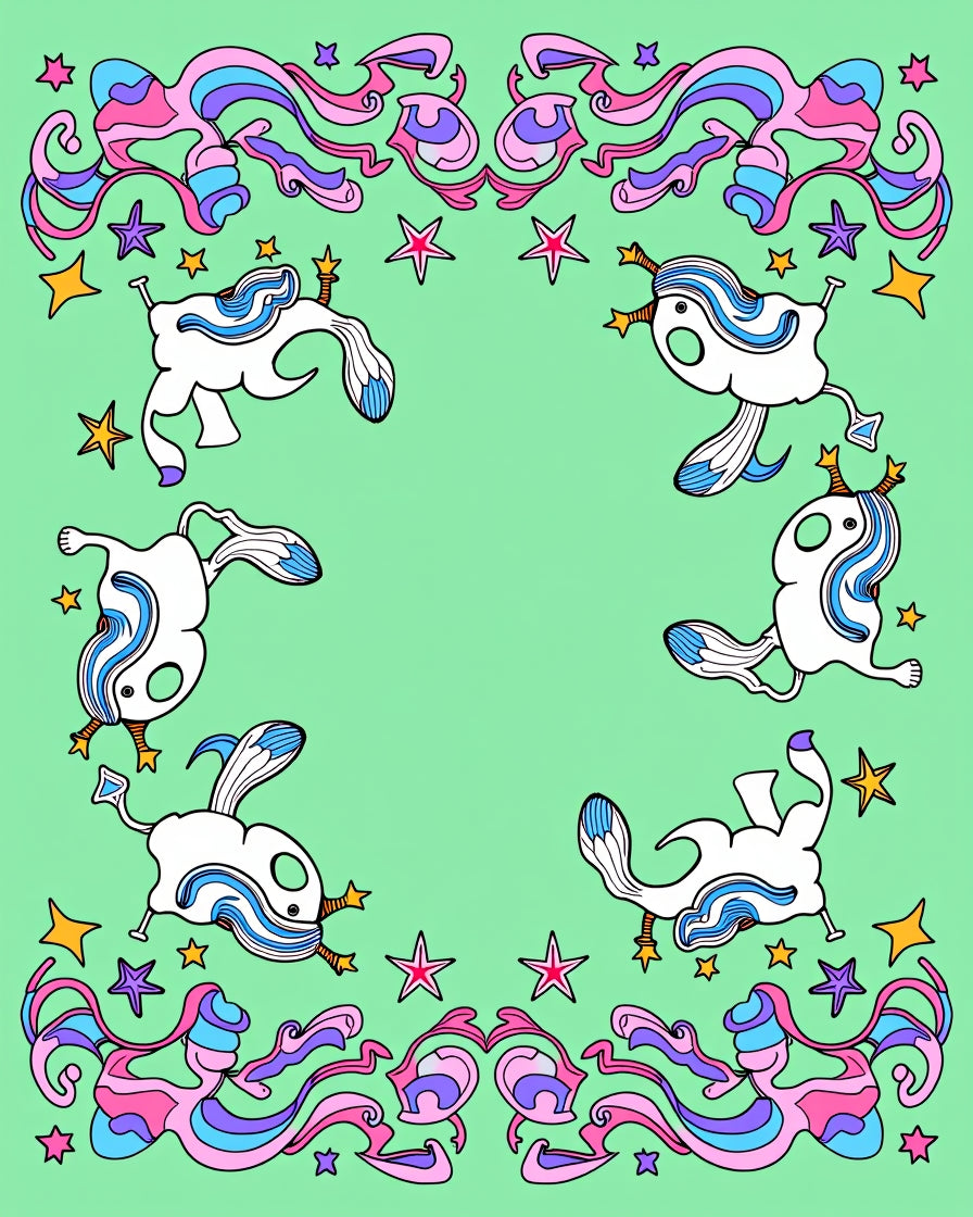 Whimsical Unicorn Pink Blue Pastel Border Rug