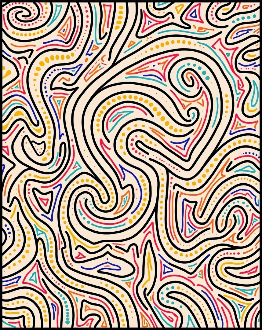 Vibrant Abstract Swirl Red Blue Yellow Rug