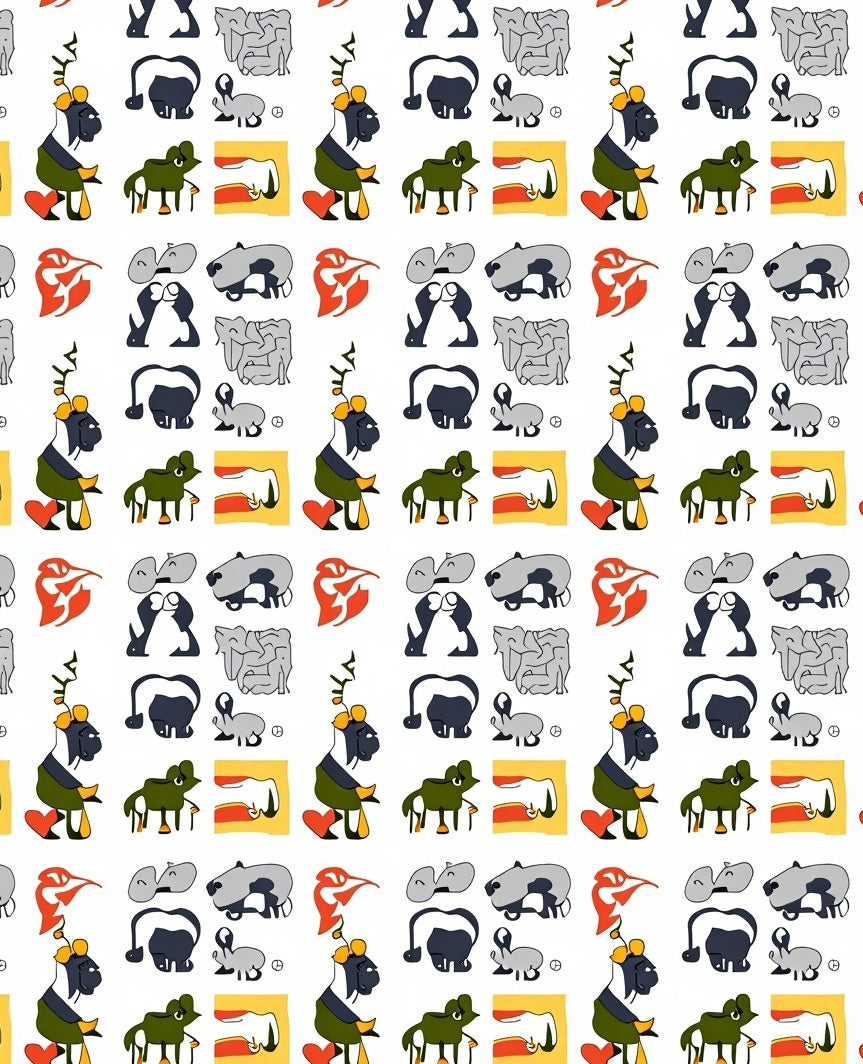Whimsical Animal Shapes Colorful Collage Rug
