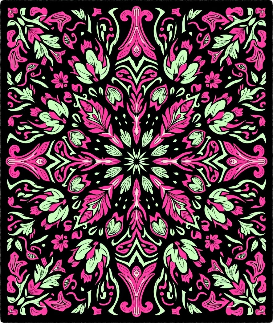 Neon Pink Mint Floral Mandala Rug