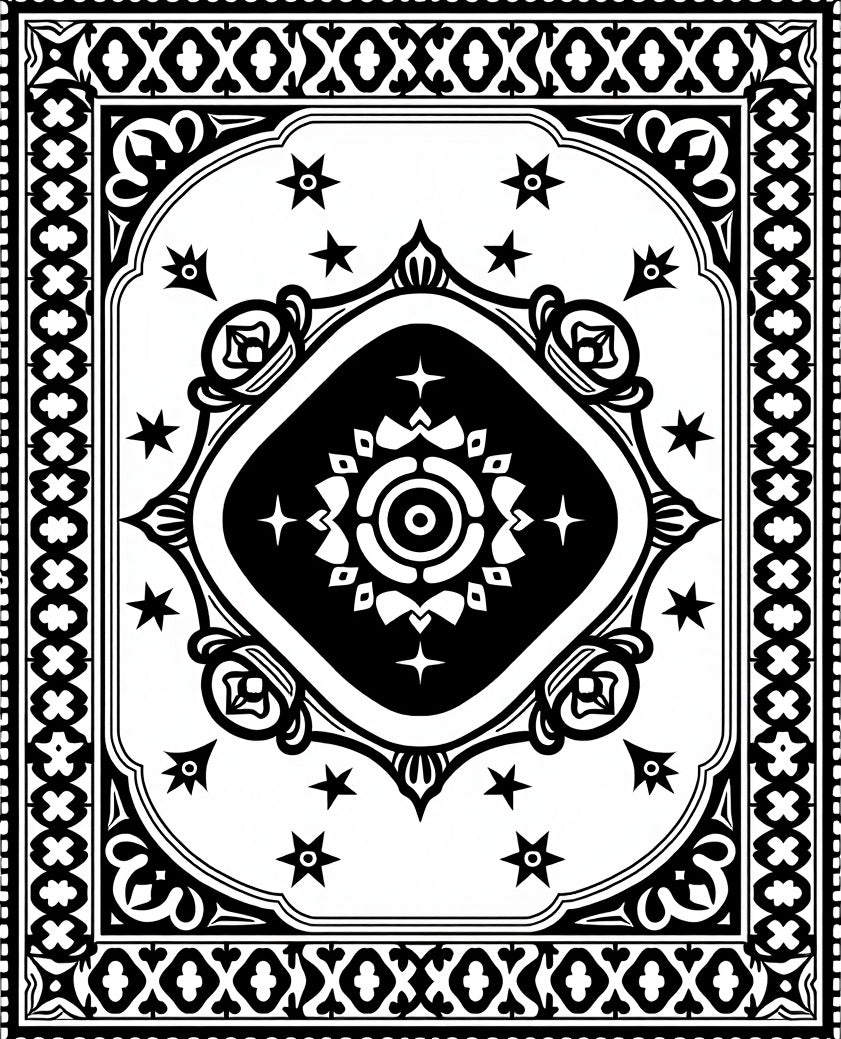 Monochromatic Ornate Mandala Starburst Rug