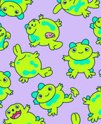 Playful Green Frogs Lavender Background Rug