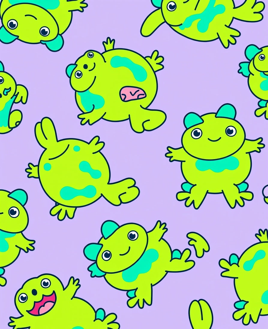 Playful Green Frogs Lavender Background Rug