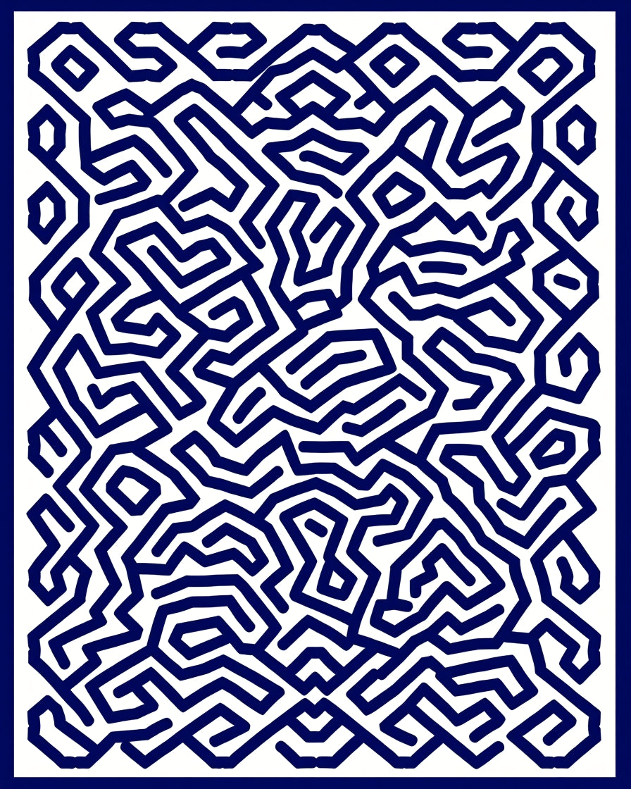 Navy Blue Abstract Maze Rug