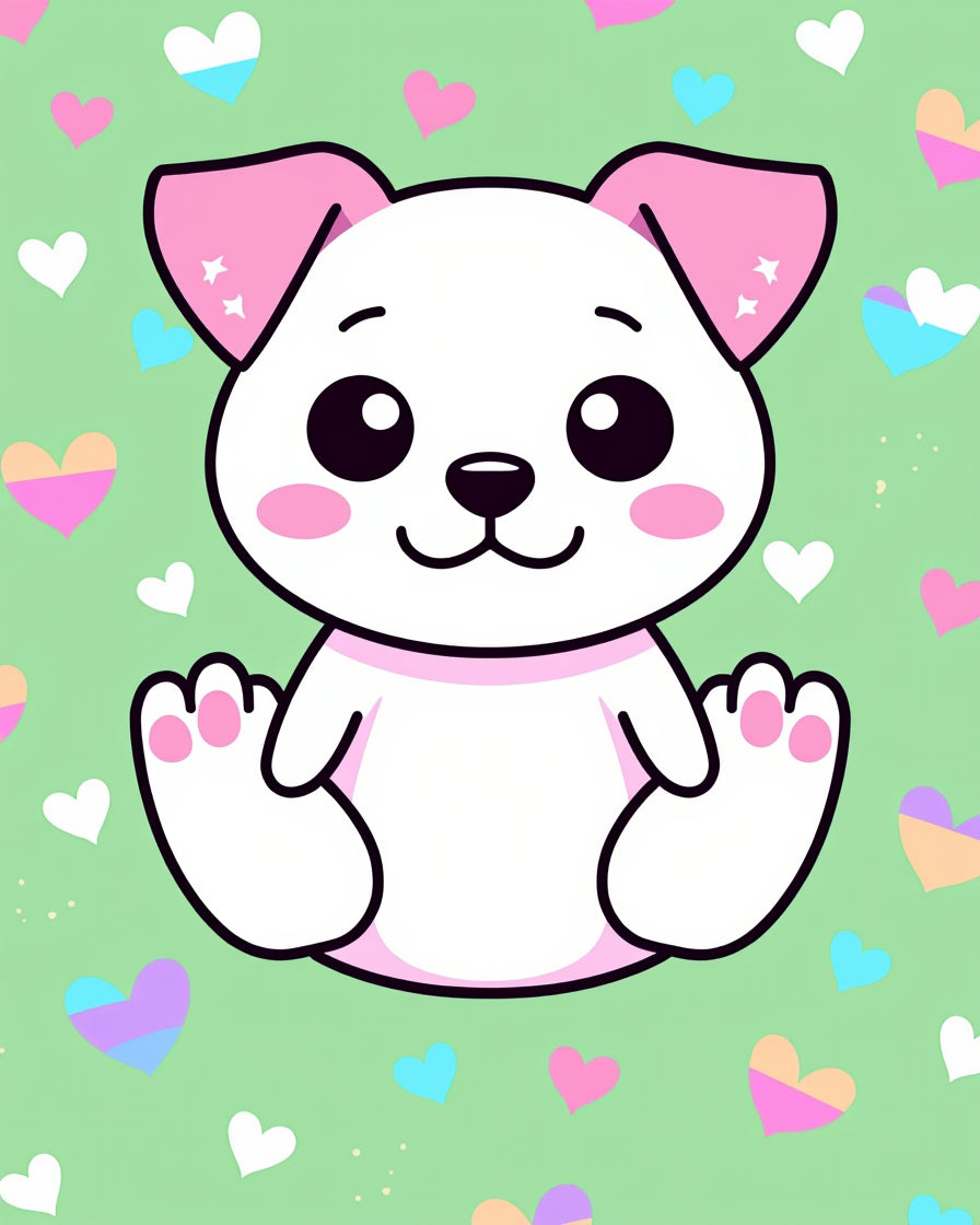 Kawaii White Puppy Hearts Background Rug