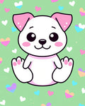 Kawaii White Puppy Hearts Background Rug