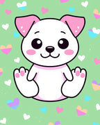 Kawaii White Puppy Hearts Background Rug