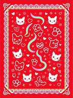 Cute White Cats Red Background Artwork Rug